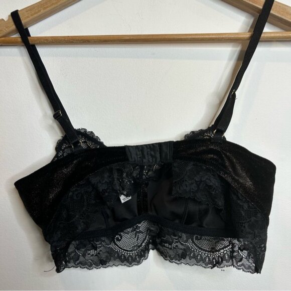 Adore Me Lace Trim Velvet Bra Bralette Black Gold - Picture 4 of 7
